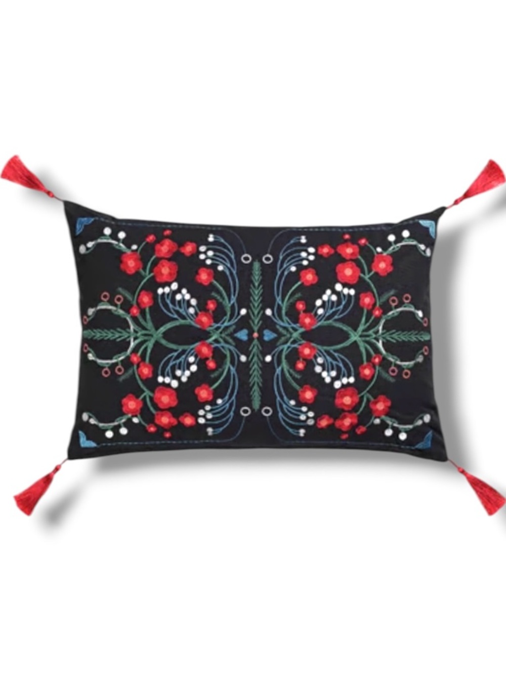 IKEA VINTERFINT Embroidered Pillow Cover 16x23 Black Folk Floral